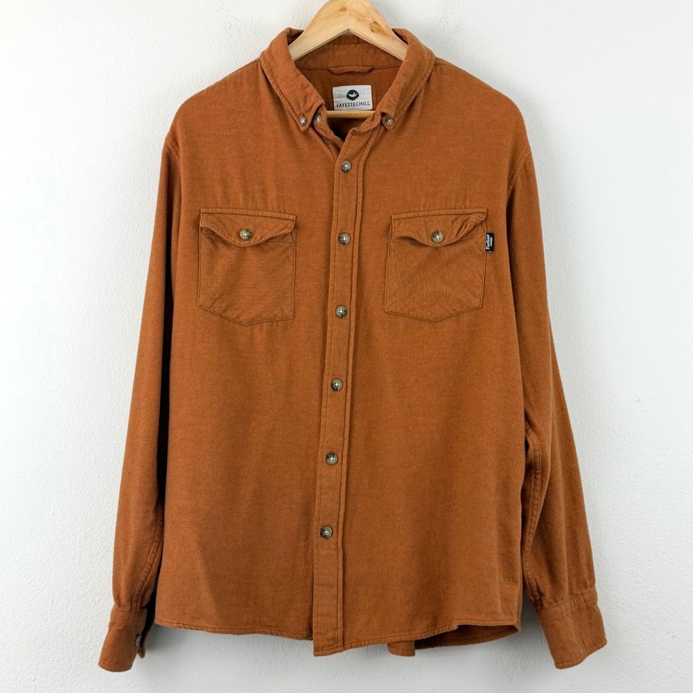 Fayettechill Mens Large Cotton Twill Button Down Shirt Rust Orange